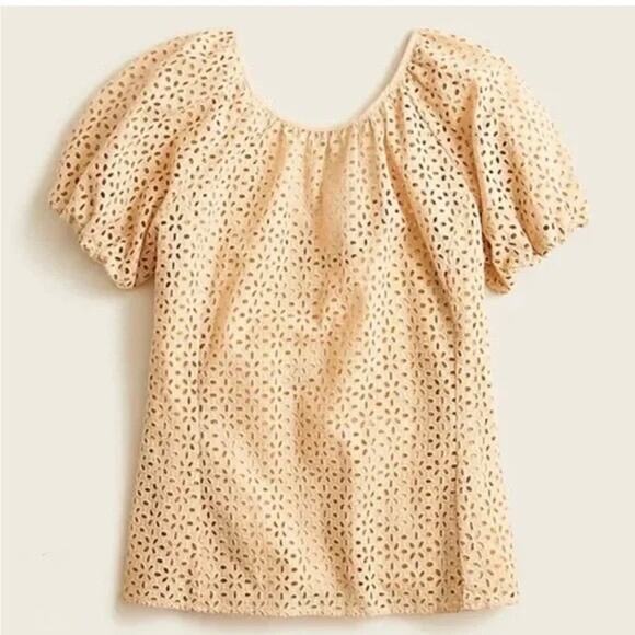 J. Crew Tan Eyelet V Back Puff Sleeve Blouse - Size 12 - Picture 10 of 10